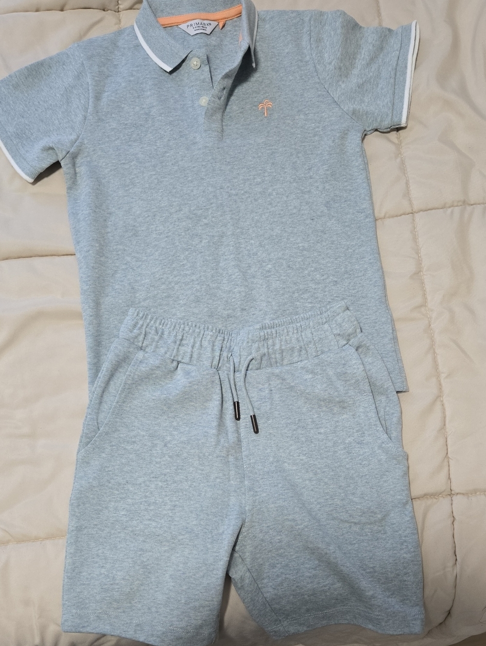 Primark Light Gray Polo and Shorts Set